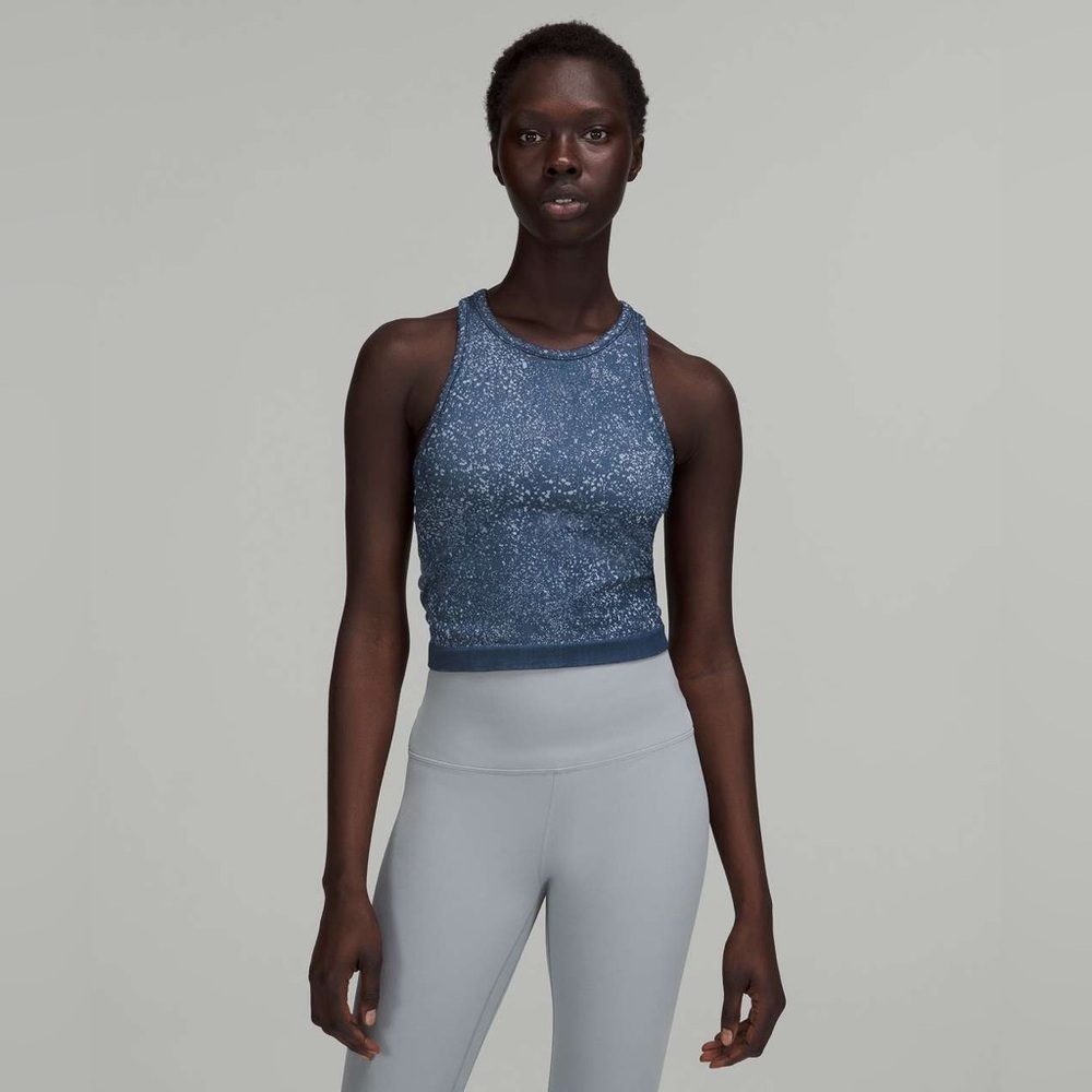 Lululemon Ebb to Street Cropped Tank in Distorted Noise Mineral Blue/Pastel Blue